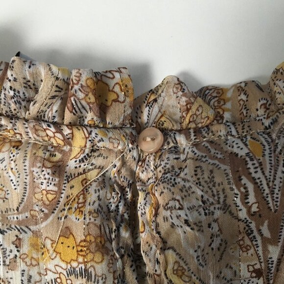 JOIE GLITTER PAISLEY RUFFLE MOCK NECK FLUTTER SHORT SLEEVE BLOUSE Size M - Picture 7 of 9